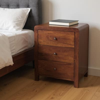 HomeRoots 24" Chestnut Solid Wood Three Drawer Nightstand