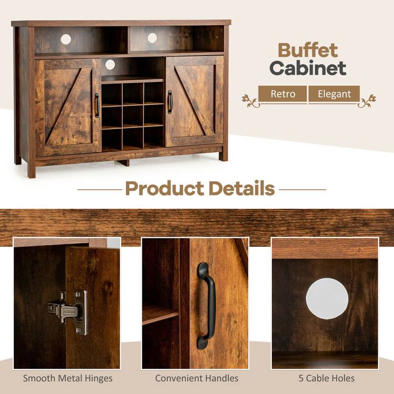 Gymax Buffet Storage Cabinet Farmhouse Sideboard w/9-Bottle Wine Rack