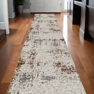 HomeRoots 10' Ivory Red And Gold Abstract Runner Rug - 120' X '32' X '0 ...