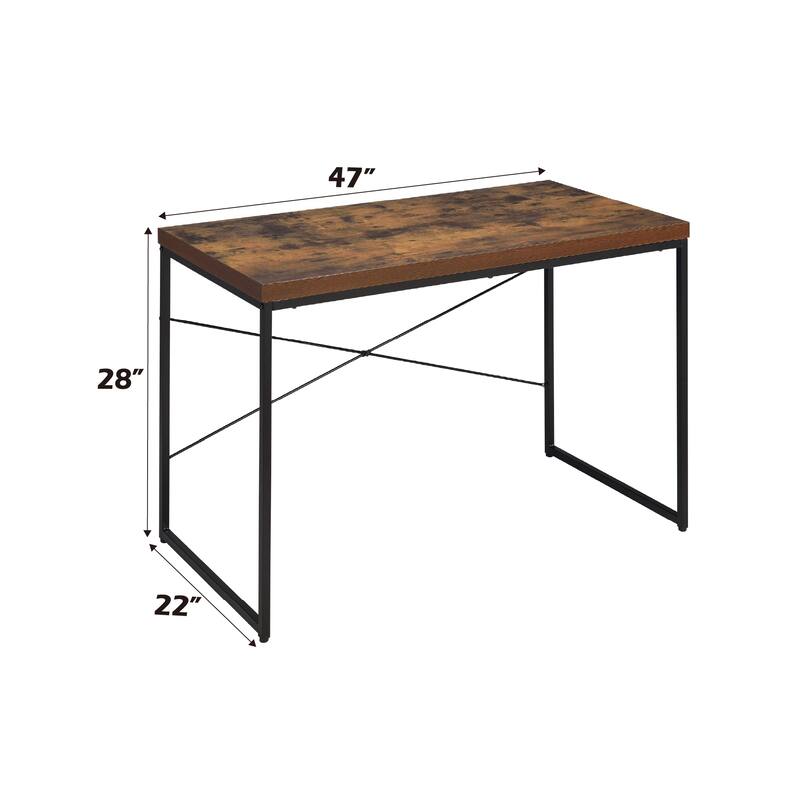 Modern Rustic Writing Desk with Oak Wooden Top, Industrial U-Shaped Metal Legs, and Durable Back "X" Support for Home Office