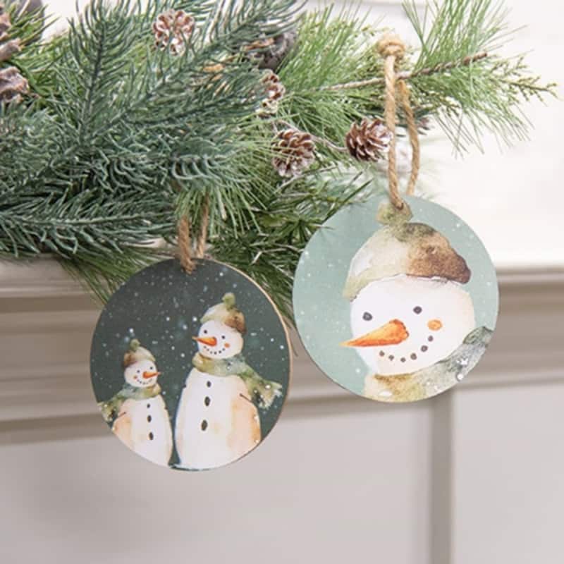 Watercolor Snowman Ornaments for Holiday Tree Decor 2 Asstd - 3" x 0.25" x 3"