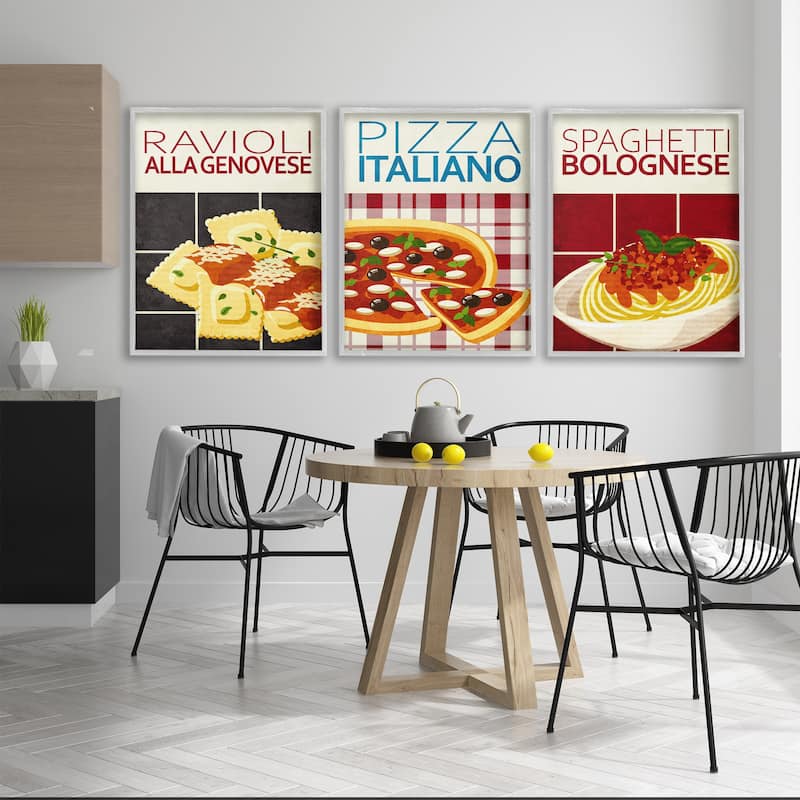 Stupell Classic Italian Pasta Meals Framed Giclee Art Design By Kim Allen (Set of 3)