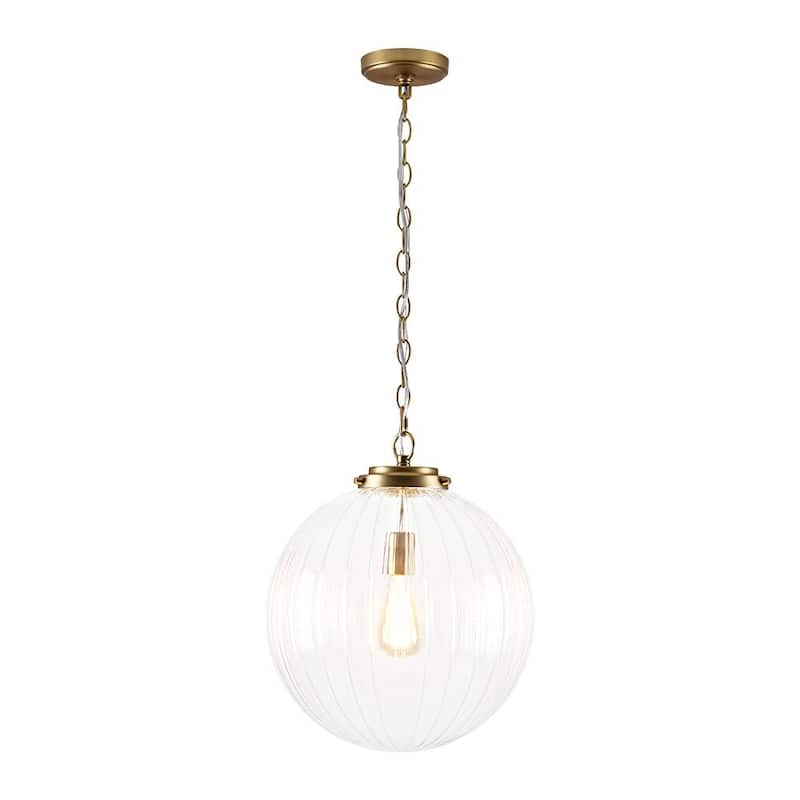 Modern 1-Light Striped Glass Globe Pendant For Kitchen Island - N/A