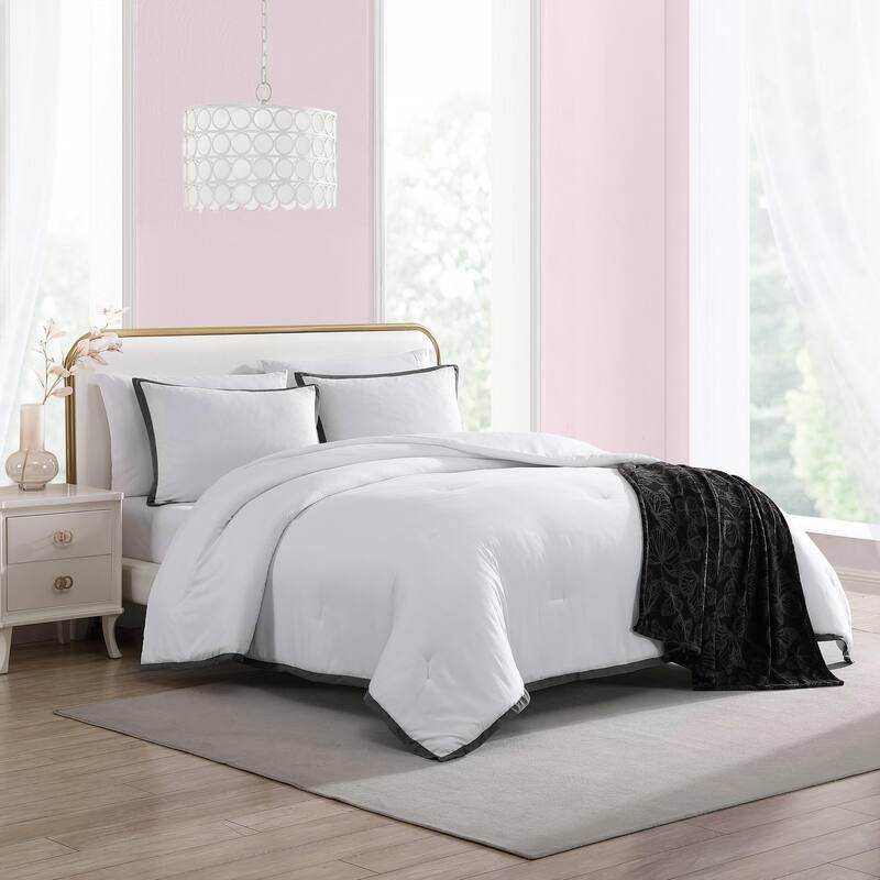 Betsey Johnson Signature Hotel Solid Comforter Bonus Set - White/Black - Queen