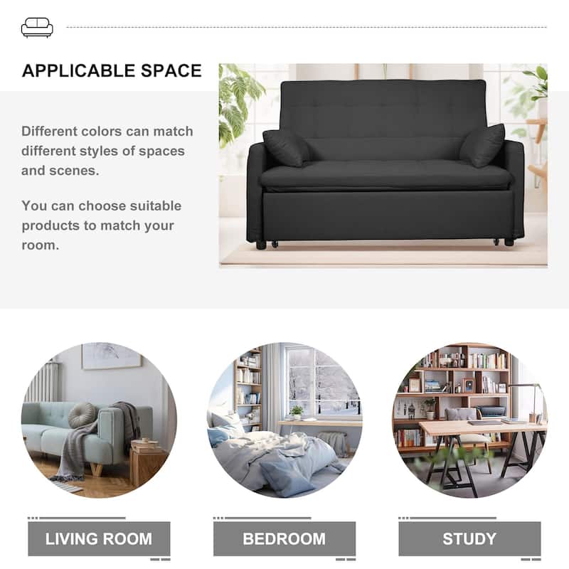 GDFStudio - Linen Convertible 61" Sofa Bed with Adjustable Backrest