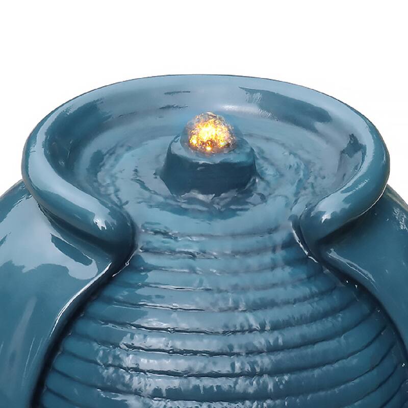 Teamson Home 32" Glazed Vase Outdoor Floor Fountain with LED Lights