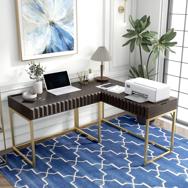 Bird Glam Metal Lift-top L-Shaped Computer Desk with USBs by Furniture of America