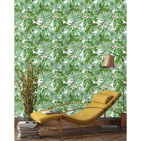 Jungle Green Leaves Peel and Stick Wallpaper - - 32616711