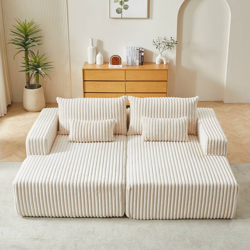 Oversized Corduroy Chaise Lounge Couch - No-Assembly Sleeper Sofa with Plush Recliner