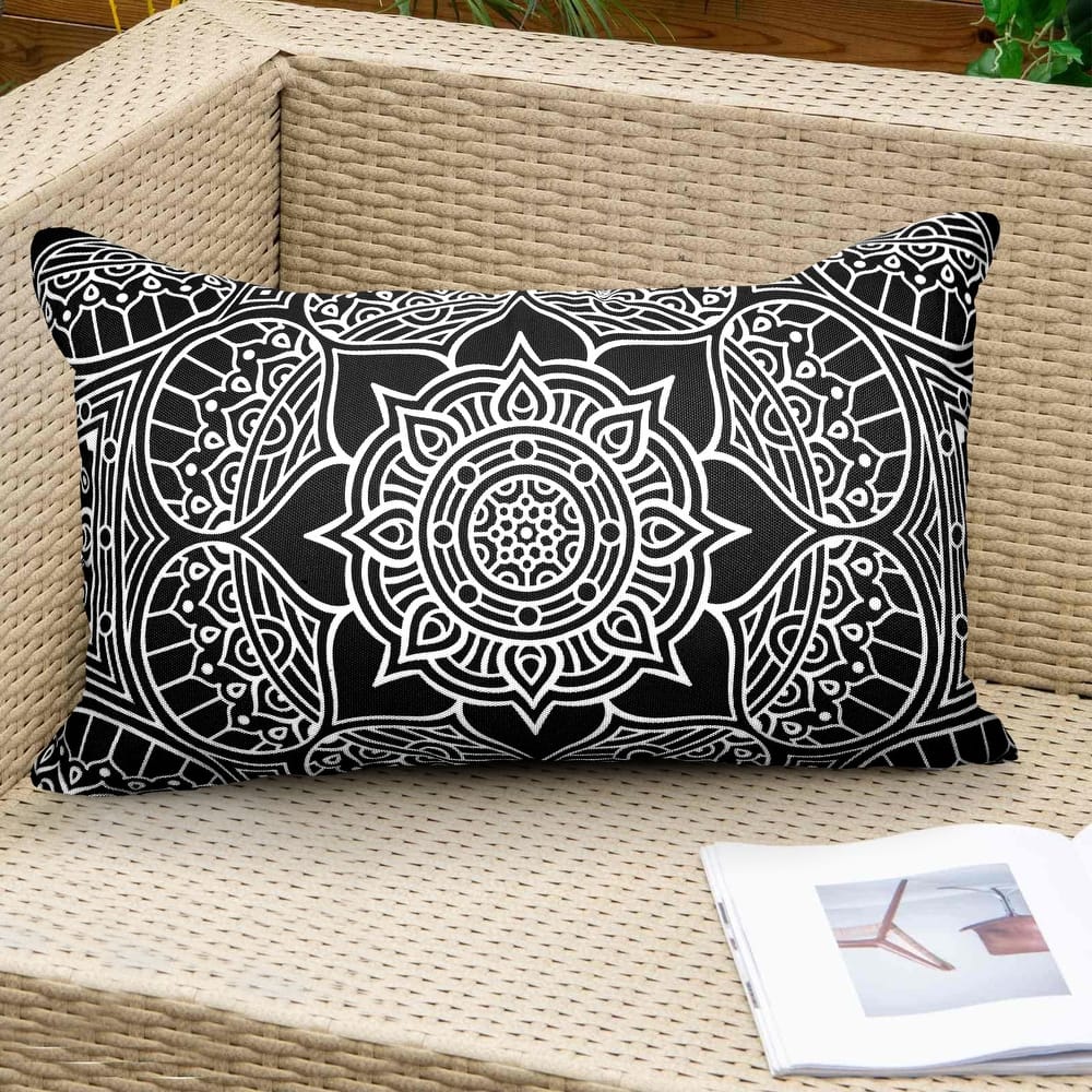 Decorative Indoor Outdoor Weatherproof Lumbar Throw Pillows with Inserts – 12X20 Inches