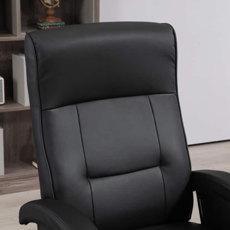 PU Recliner with Footrest, Lounge Chair with 135° Adjustable Backrest, Swivel Wood Base, Padded Seat & Armrests