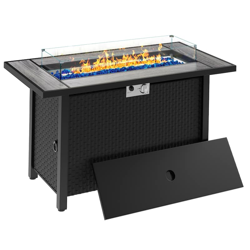 Outdoor 50000 BTU Propane Fire Pit Table with Glass Wind Guard - Grey/Black