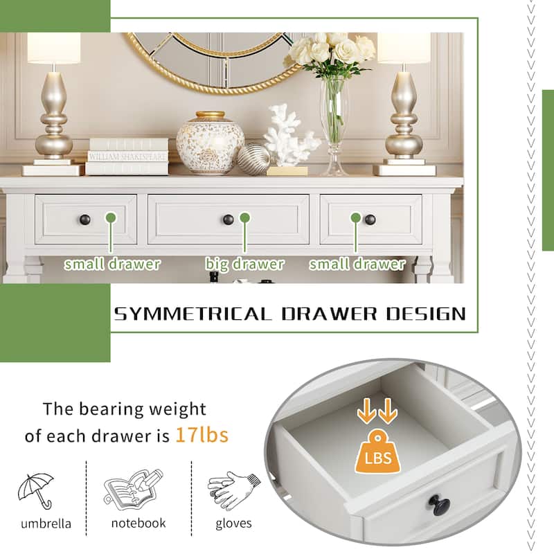 Console Table with Drawers and Open Bottom Shelf