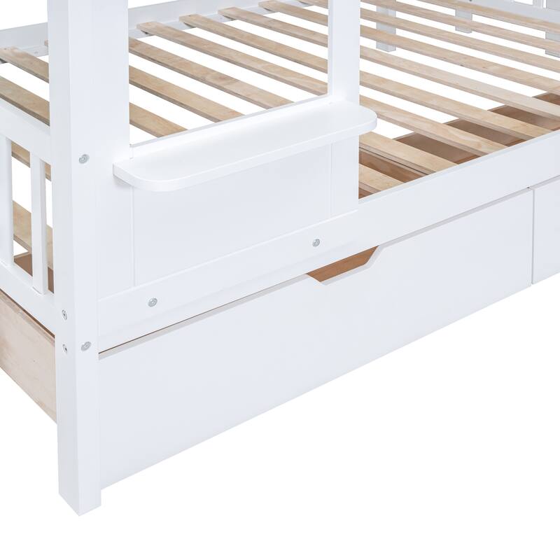 Merax Castle Style Bunk Bed with 2 Drawers 3 Shelves and Slide