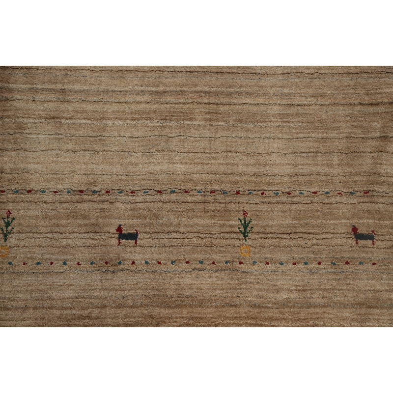 Hand Knotted Oriental 100% Wool Carpet Tribal Animal Pictorial Brown Gabbeh Area Rug - 8' 10'' X 5' 11''