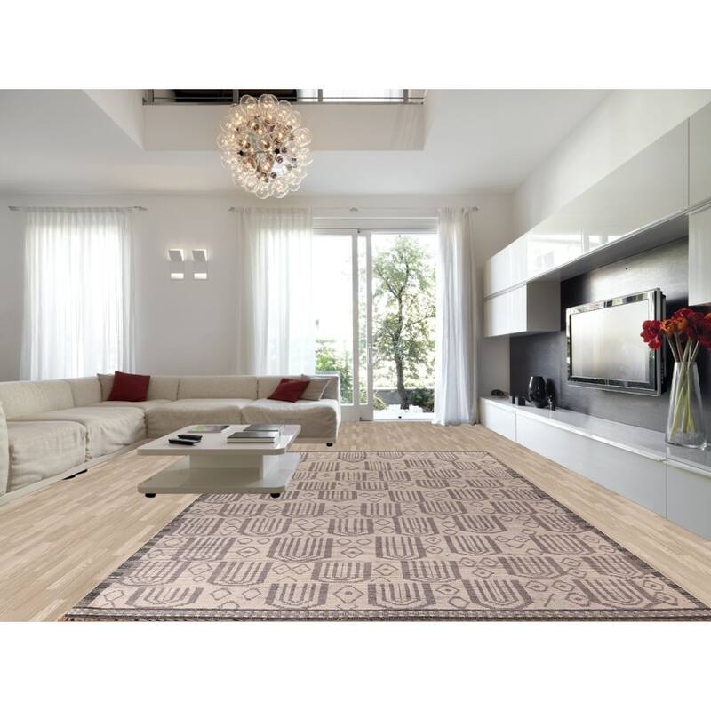 Modern Geometric Moroccan Large Area Rug Hand-Knotted Wool Carpet - 10'0"x 17'11"