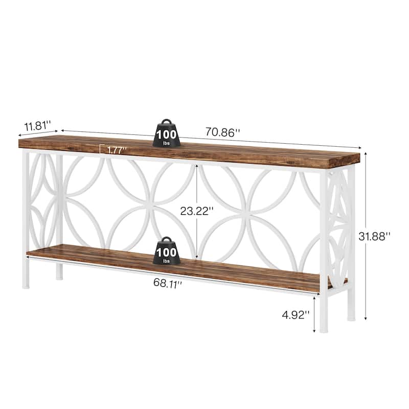 70.9 Inches Industrial Sofa Console Table with Storage Shelf - 70.9" L × 11.8" W × 31.9" H