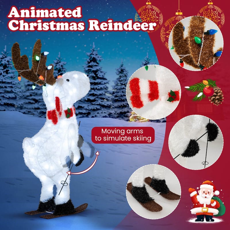 Costway 44” Animated Christmas Reindeer with 12 Colorful Lights & 98 - as pic shows - See Details