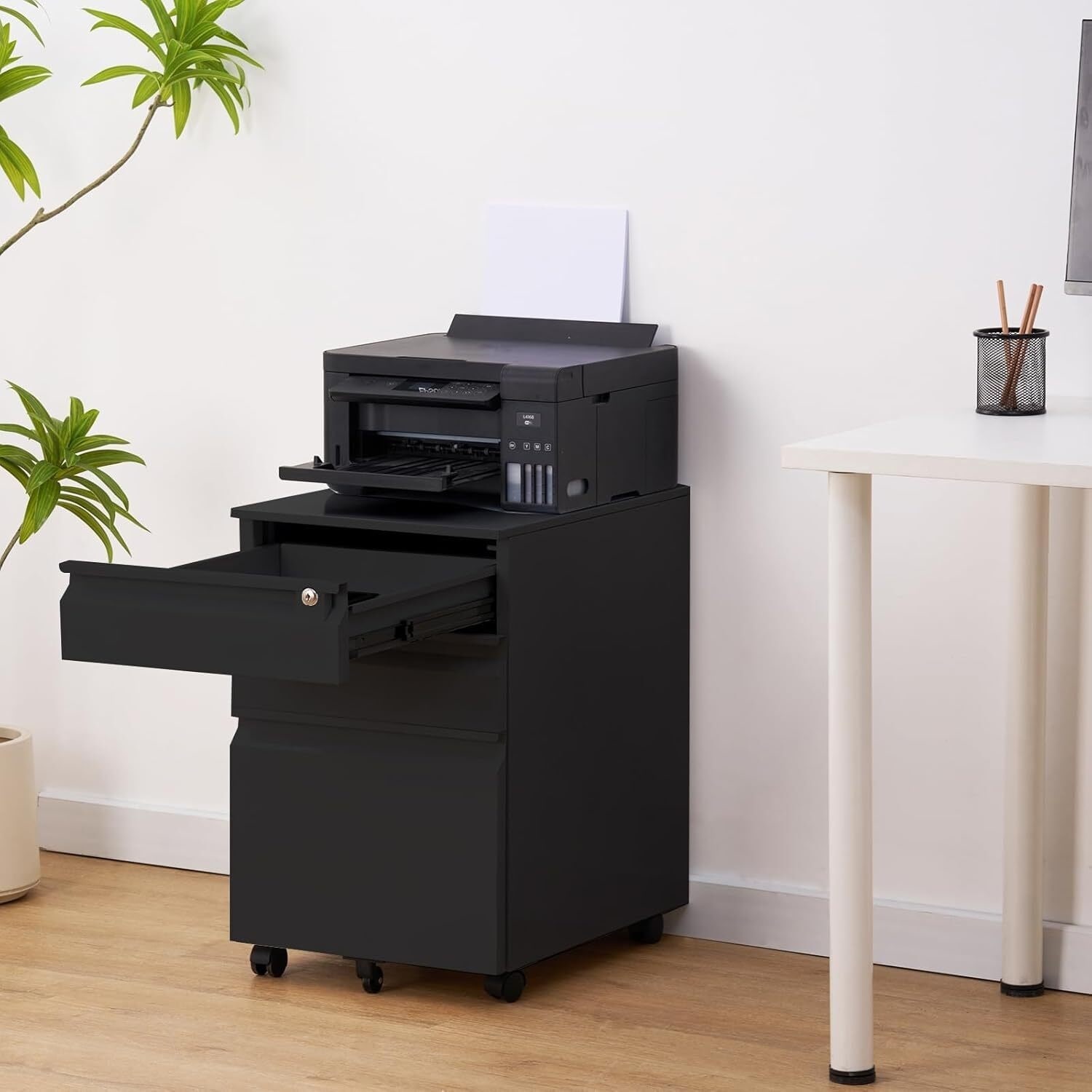 3-Drawer Locked Mobile File Cabinet Under Desk