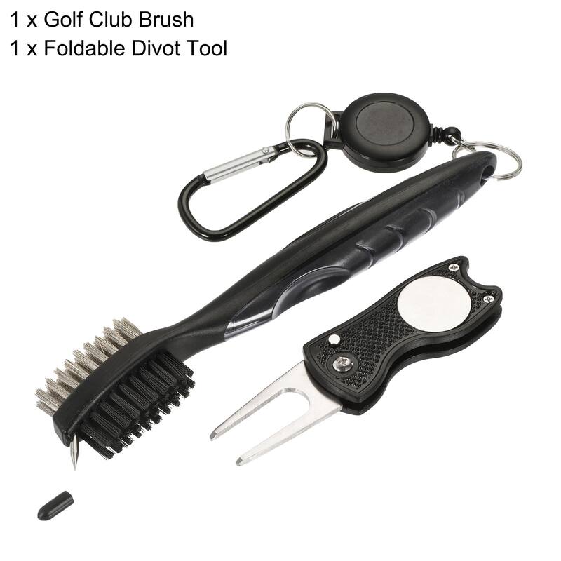 Golf Club Brush Dust Groove Cleaner w Extension Cord Clip Divot Tool