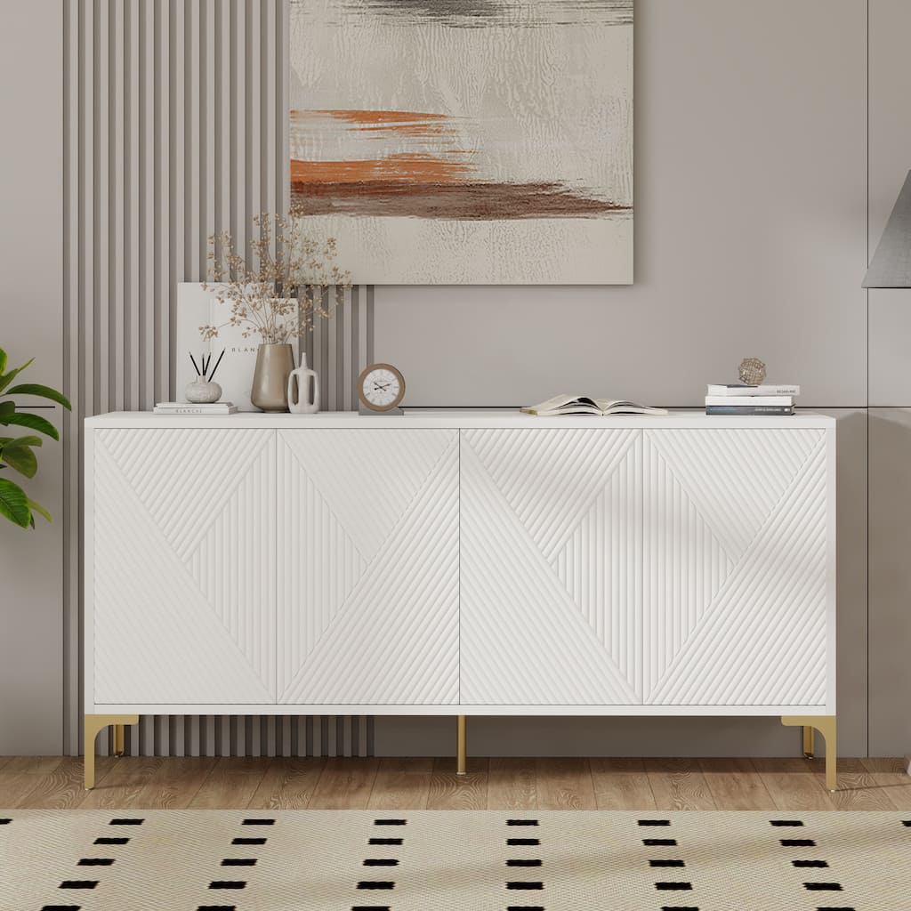 Buffet Cabinet with 4 Carved Doors, Sideboard Cabinet with Adjustable Shelves, Storage Cabinet with Metal Legs