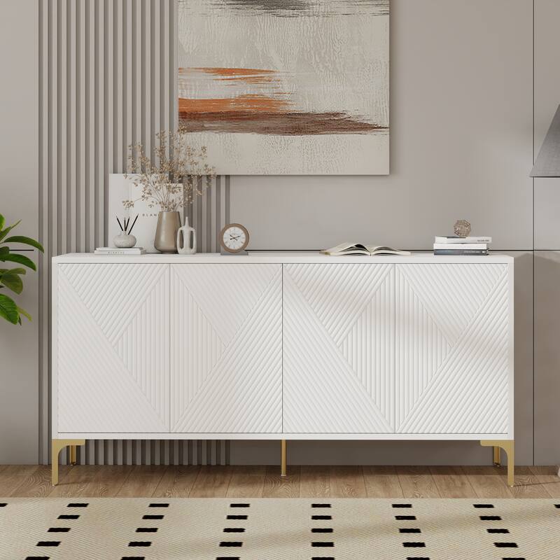 Modern light luxury style 60"L Large Storage Space Sideboard with 4 Doors and Rebound Device for Living Room and Entryway - White