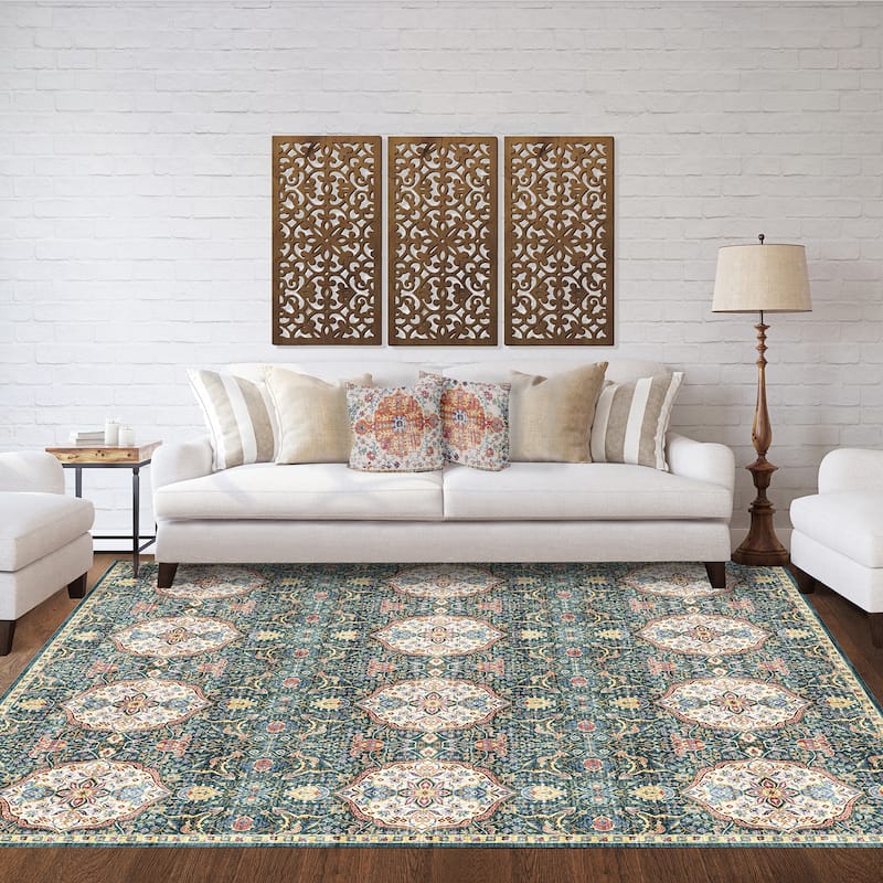Gertmenian Crystal Print Soft Flat Pile Polyester Slip Resistant Washable Indoor Printed Area Rug Collection - 8' 9" x 13' 1" - Kiran Green - Rectangle