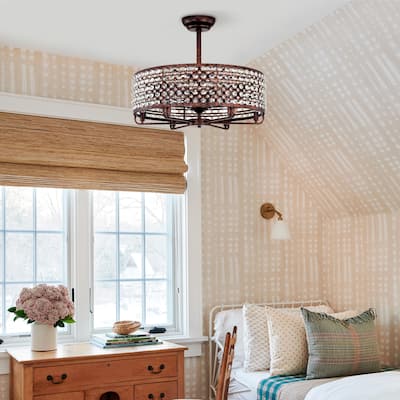 Modern Crystal Ceiling Fan Light with Crystal Shade and 6 Speed Settings, Reversible Motor for Bedroom and Living Room