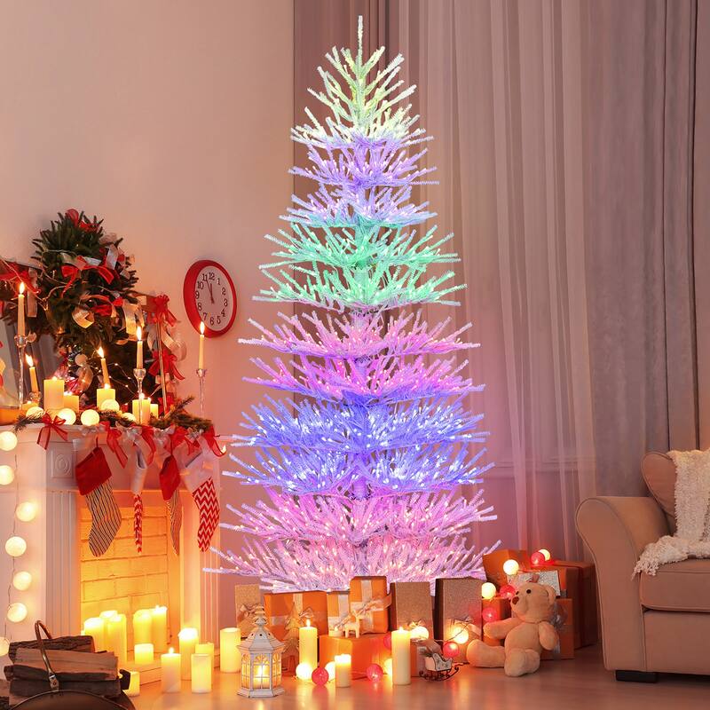 Gymax 7 FT Artificial Xmas Tree Hinged Christmas Tree w/ 820 - Multi - See Details