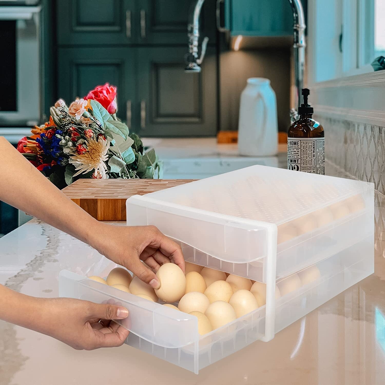 Kitchen Plastic Egg Holder,Fridge 2-tier Organizer Container with Handles -  On Sale - Bed Bath & Beyond - 36967320