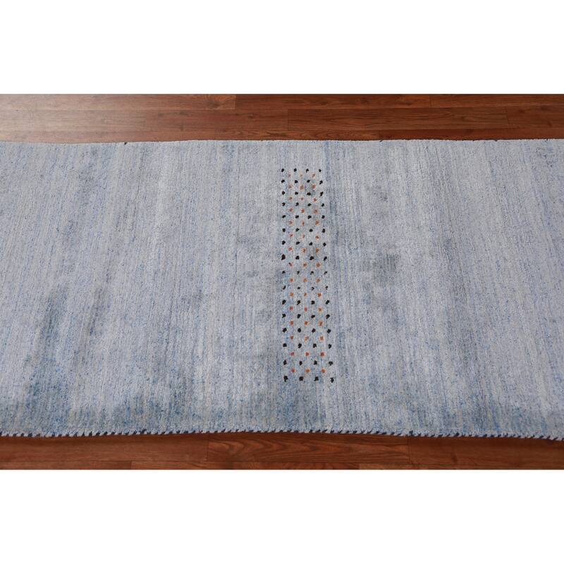 Hand Knotted Oriental 100% Wool Carpet Tribal Animal Pictorial Navy Blue & Blues Gabbeh Runner Rug - 7' 10'' X 2' 9''