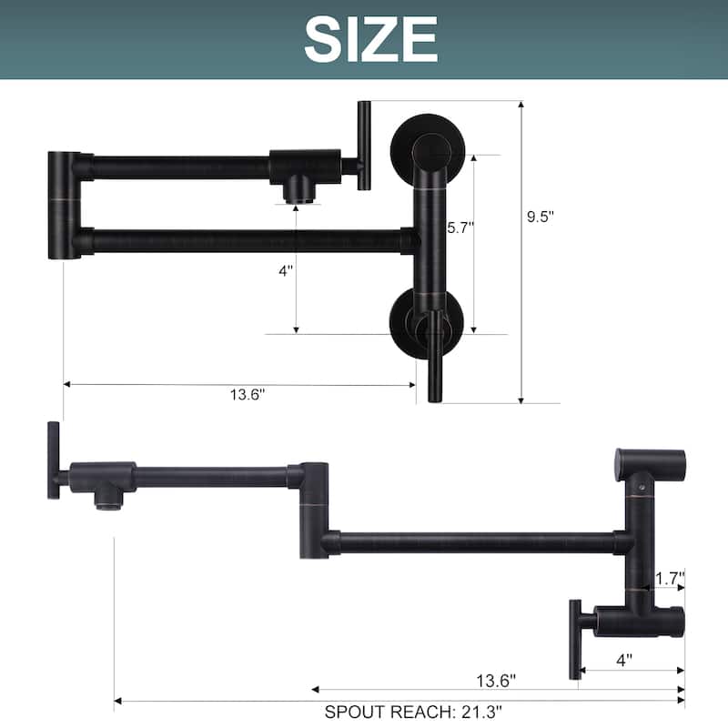 WOWOW Wall Mounted Pot Filler with Control Double Joint Swing Arm