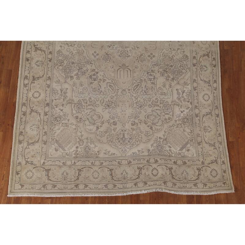 Beige Tabriz Persian Vintage Rug Handmade Traditional Wool Carpet - 6'8"x 10'2"
