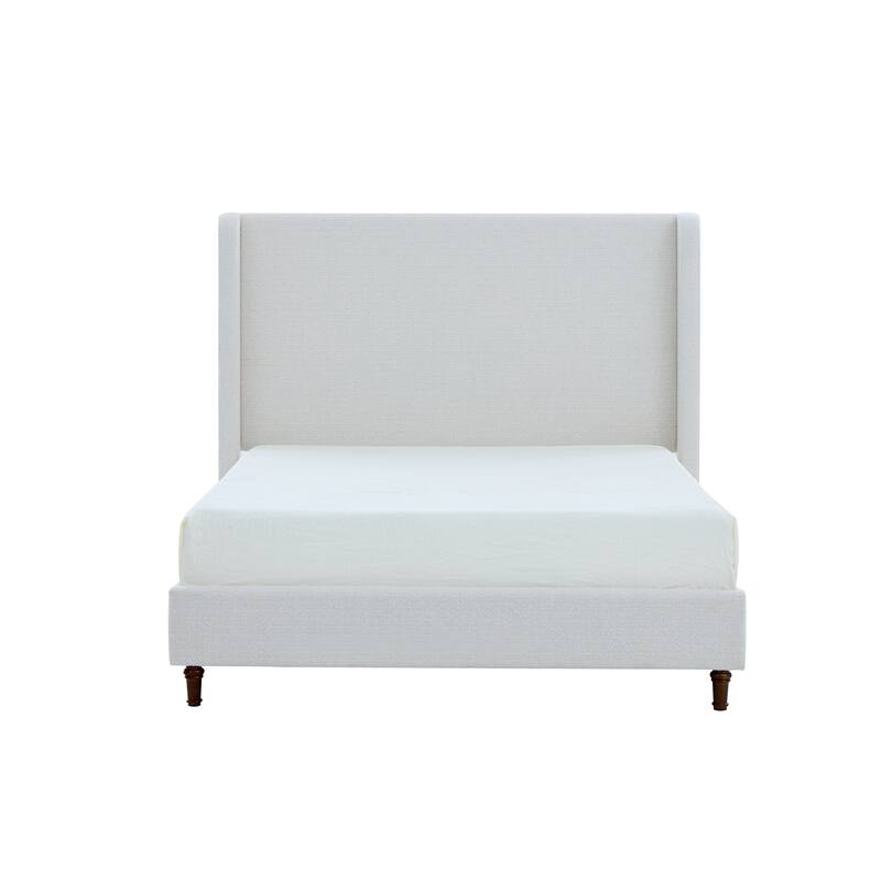 Upholstered King Bed with 54 Inch High Headboard, Cream White Boucle Fabric, Easy Assembly, No Box Spring Needed