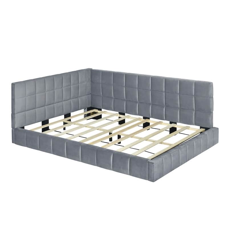 Full Size Upholstered Daybed/Sofa Bed with L-shaped Headboard