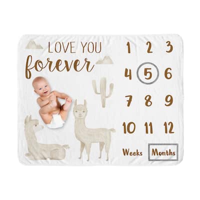 Boho Llama Boy Girl Baby Monthly Milestone Blanket - Neutral Beige Taupe Bohemian Southwest Aztec Watercolor Mountain Farmhouse