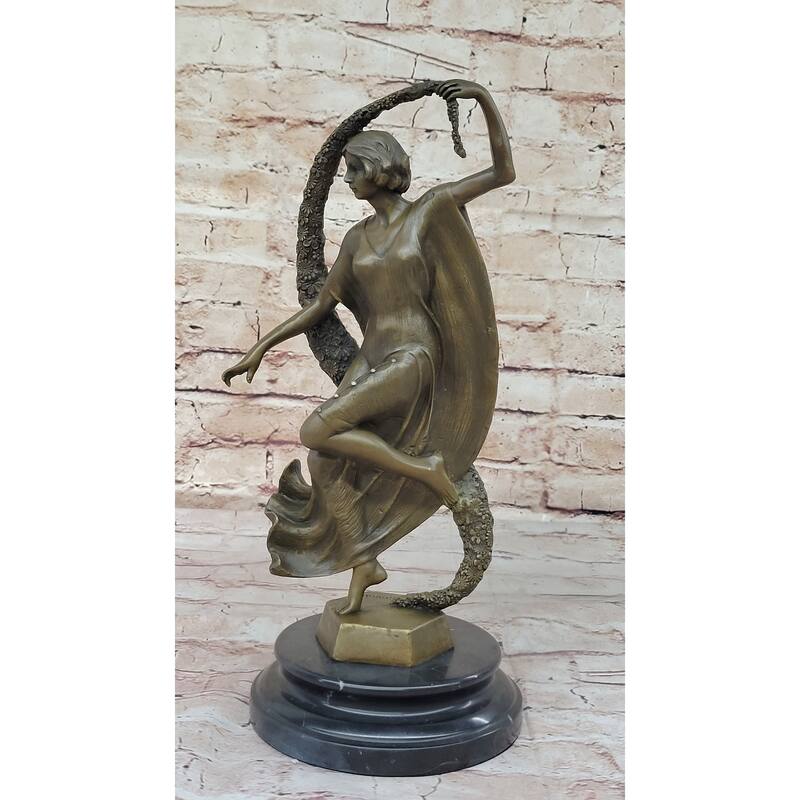 Woman With Thyrsus Bronze Dancer Girl Sculpture By Guirande On Marble Base