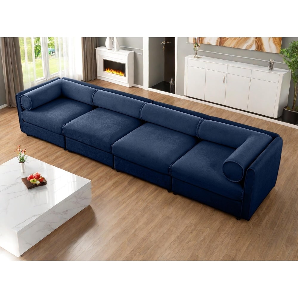 142.5" Chenille Upholstered 4-Seater Modular Sectional Sofa with Storage Seat, DIY Combination