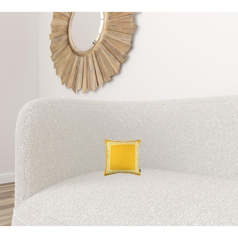 HomeRoots Yellow and White Greek Key Bordered Throw Pillow