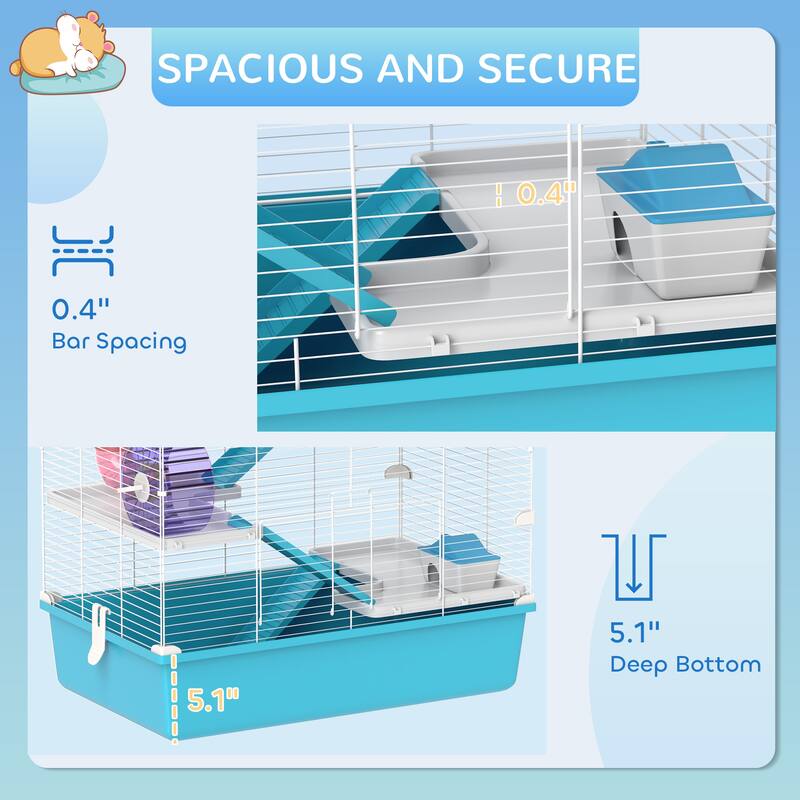PawHut Hamster Cage, 6 Tier Small Animal Cage with Tubes and Tunnels, 32" DIY Design Large Hamster Cage with Hut, Light Blue