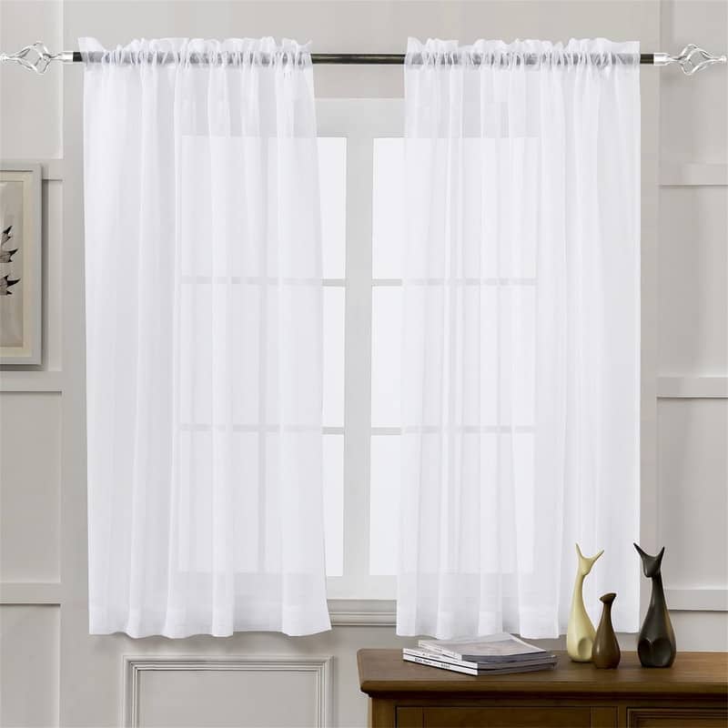White Sheer Rod Pocket Curtains 63" 2 Panels Living Room
