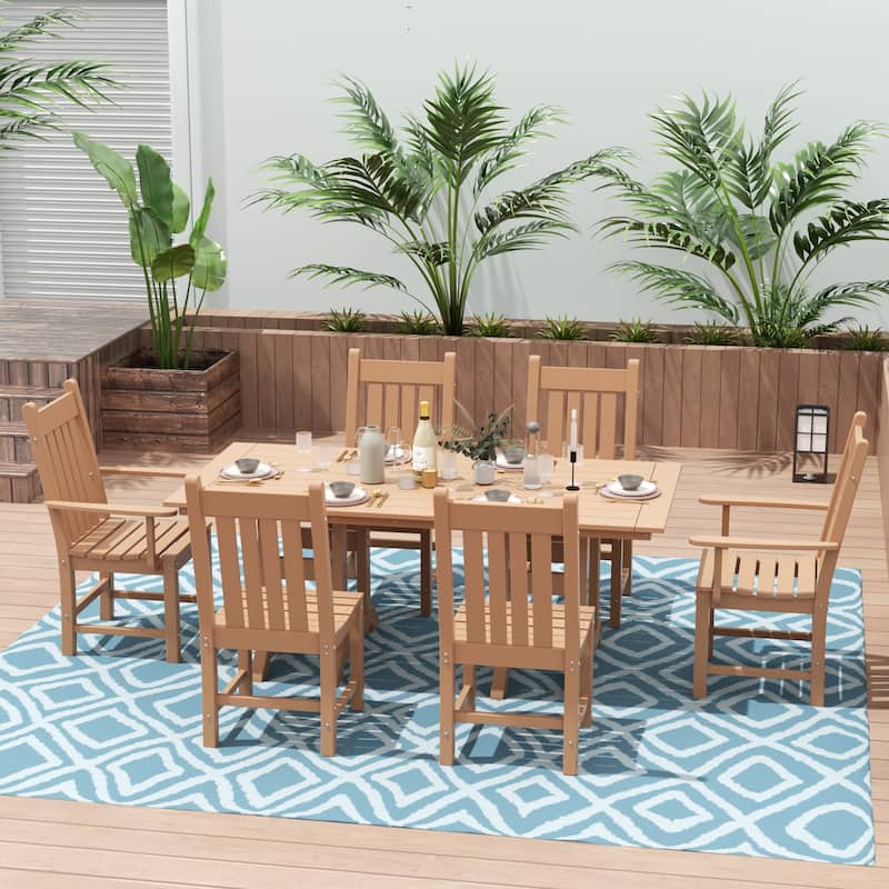 Laguna Hdpe All Weather Outdoor Patio Dining Set with Rectangle Table, Side Chairs (7-Piece Set) - Teak