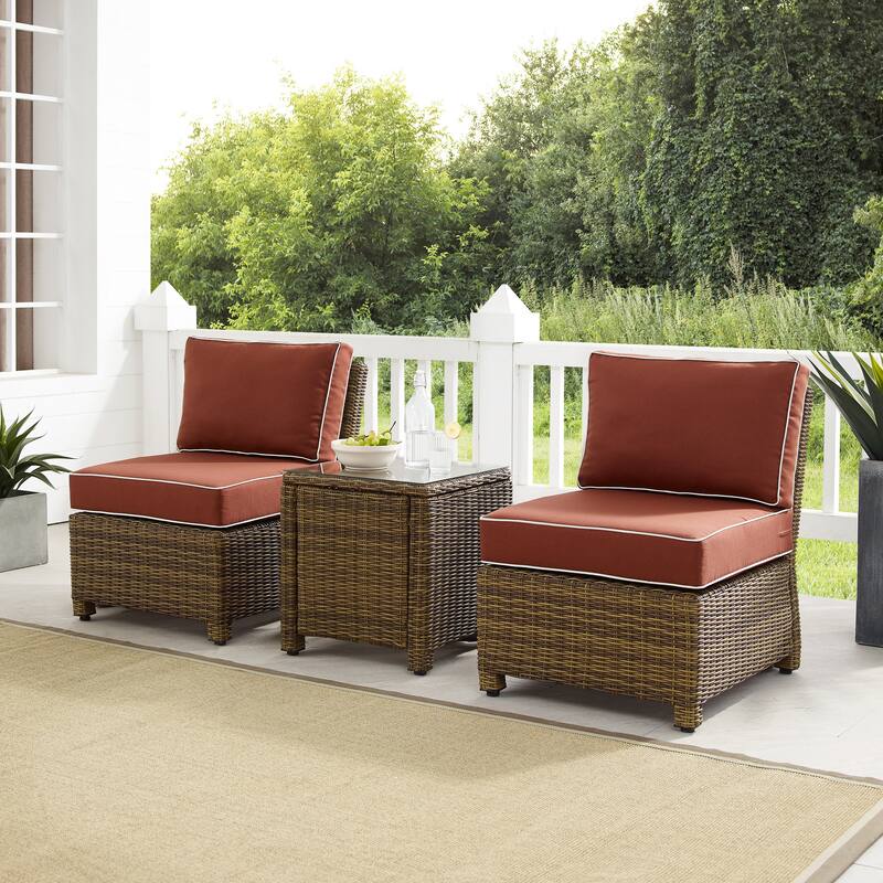 Crosley Bradenton 3Pc Outdoor Wicker Chair Set - Weathered Brown - Sangria