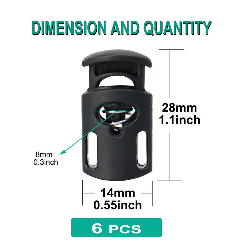 6pcs Plastic Cord Lock Stopper Spring Toggle Fastener Organizer Black