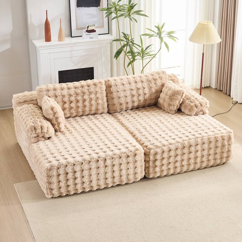 93" Velvet King Size Chaise Lounge Sofa Bed Sleeper Sofa with Dual Mattress