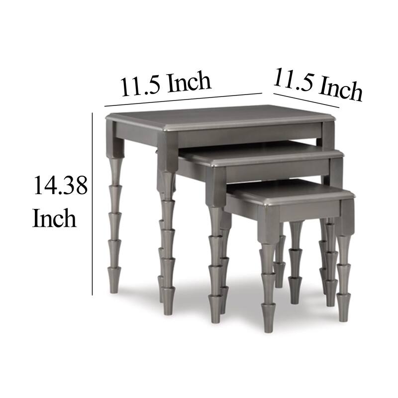 Nesting Accent Table Set of 3, Contemporary Metallic Gray, Real Wood
