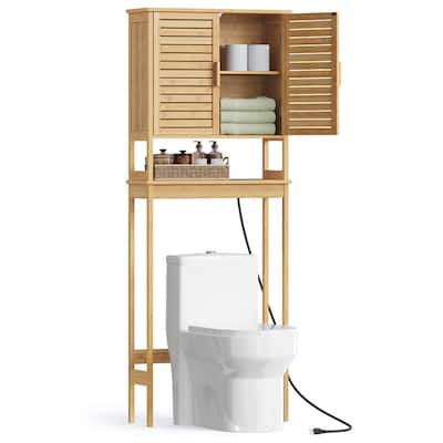 Over The Toilet Storage Cabinet with Charging Station - 9.06"D x 23.62"W x 68.11"H