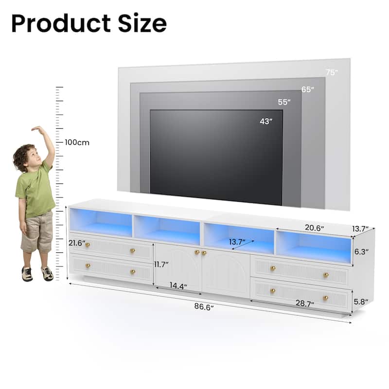 Pocassy 86.6in LED TV Stand for 85/90/95/100 inch TV