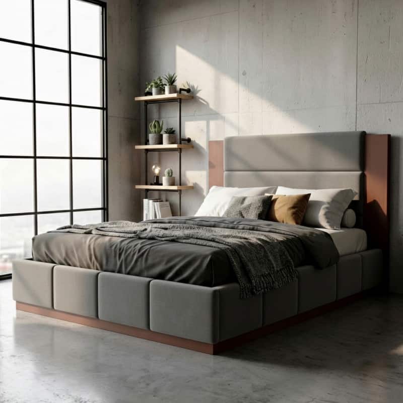 Upholstered Bed Low Profile Platform Bed Modern Wood Base Grounded Bed with Extended Wood Headboard and Upholstered Wingback