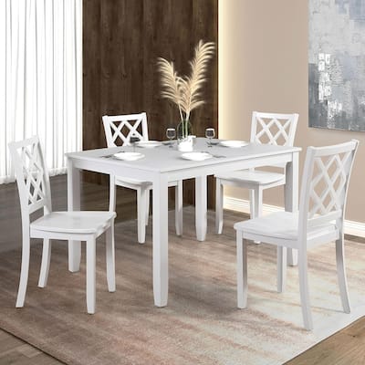 Farmhouse White Rectangular Wood 5-piece Dining Table Set